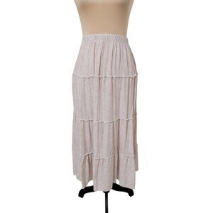 Japna Size S Cream Tiered Midi Skirt with Tiny Tan Dotted Pattern, Gently Used
